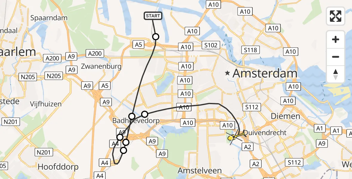 Routekaart van de vlucht: Politieheli naar Amsterdam, Maltaweg