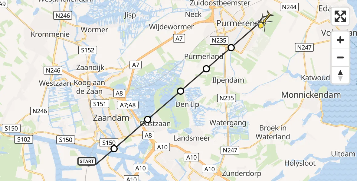 Routekaart van de vlucht: Lifeliner 1 naar Purmerend, Westhavenweg