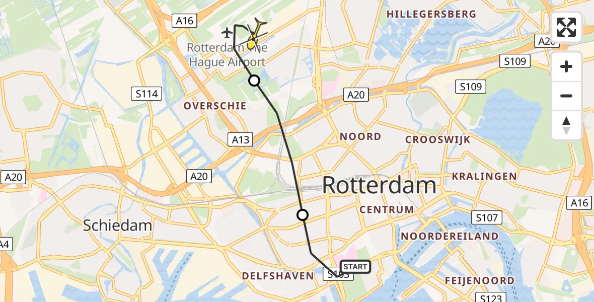 Routekaart van de vlucht: Lifeliner 2 naar Rotterdam The Hague Airport, Hondiusstraat