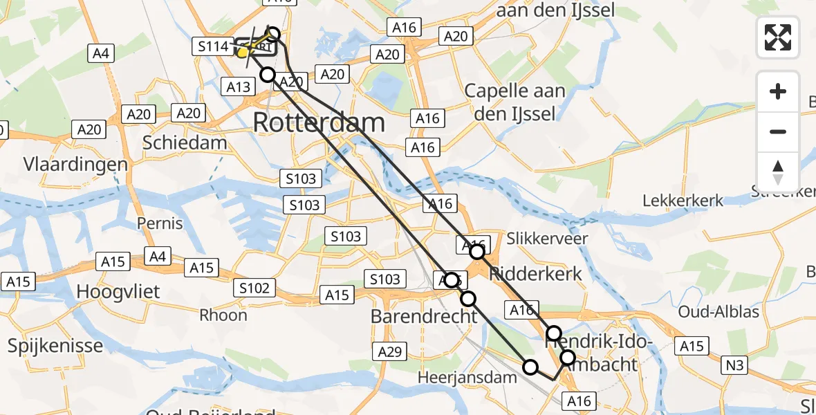 Routekaart van de vlucht: Lifeliner 2 naar Rotterdam The Hague Airport, Deelenpad