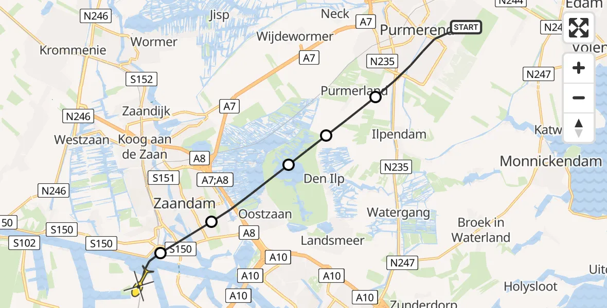 Routekaart van de vlucht: Lifeliner 1 naar Amsterdam Heliport, Sneekermeer