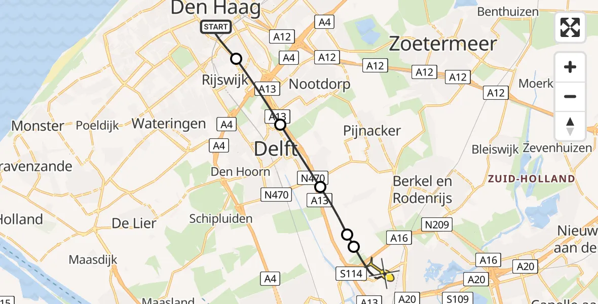 Routekaart van de vlucht: Lifeliner 2 naar Rotterdam The Hague Airport, De Genestetlaan
