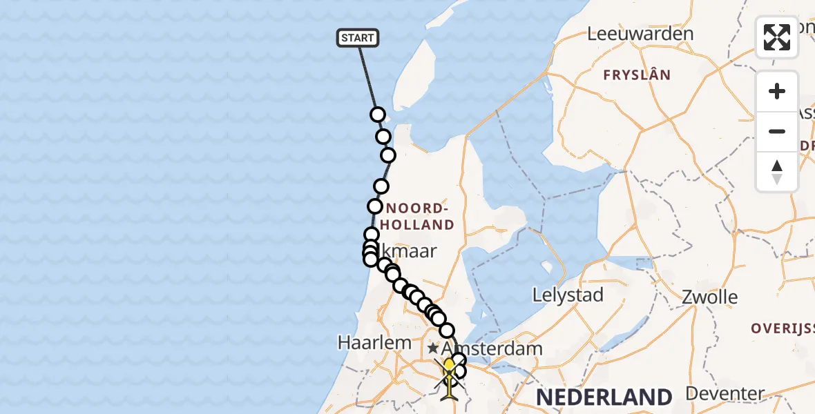Routekaart van de vlucht: Kustwachthelikopter naar Academisch Medisch Centrum (AMC), Helipad