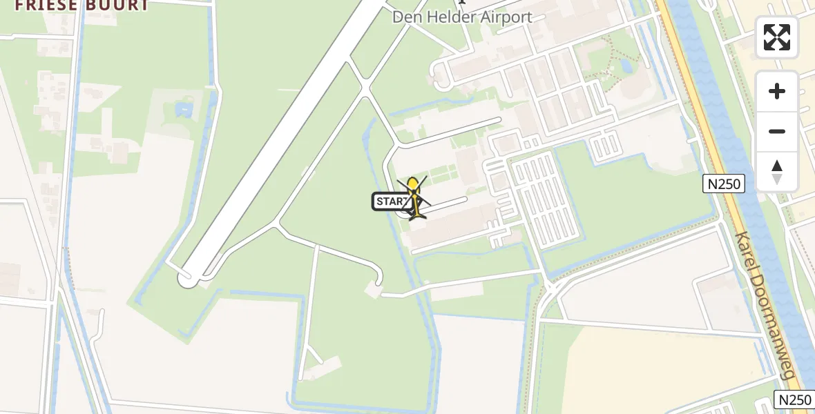 Routekaart van de vlucht: Kustwachthelikopter naar Vliegveld De Kooy, Luchthavenweg