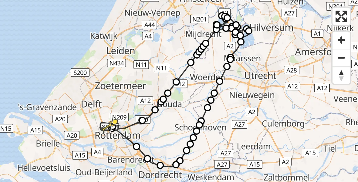 Routekaart van de vlucht: Politieheli naar Rotterdam The Hague Airport, Van Leeuwenhoekhof
