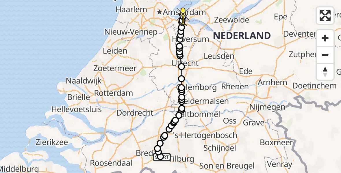 Routekaart van de vlucht: Politiehelikopter naar Muiden, Rijksweg