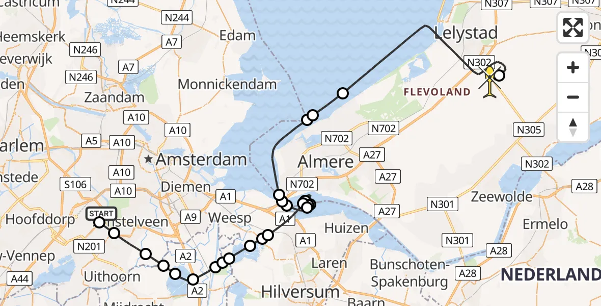 Routekaart van de vlucht: Politieheli naar Lelystad Airport, Westerkimweg