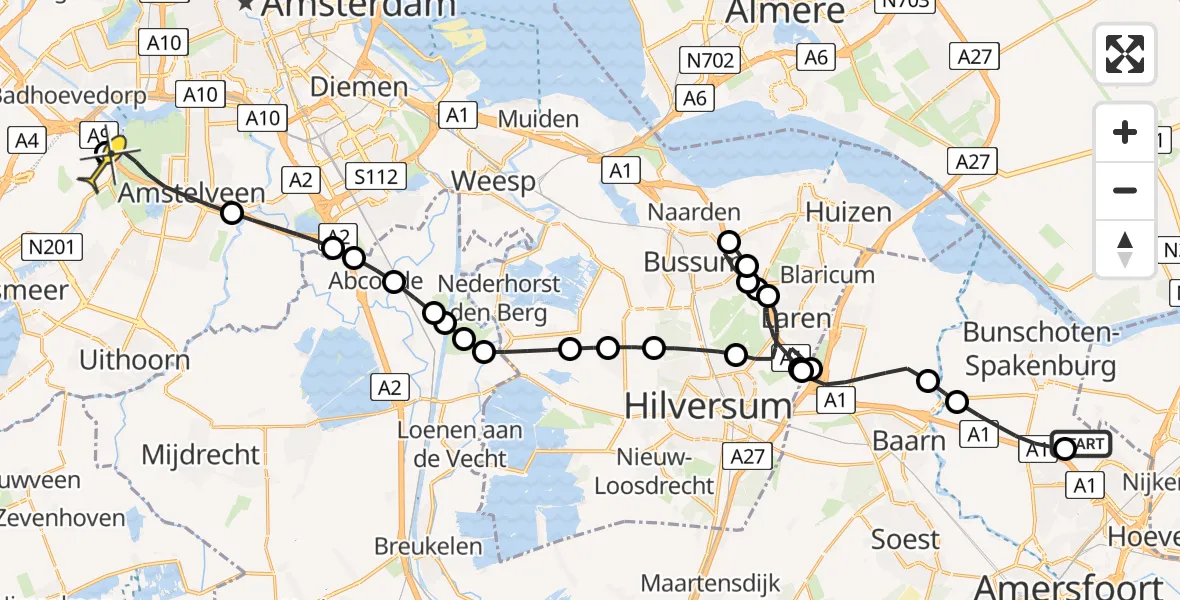 Routekaart van de vlucht: Politiehelikopter naar Schiphol, Walaardt Sacréstraat