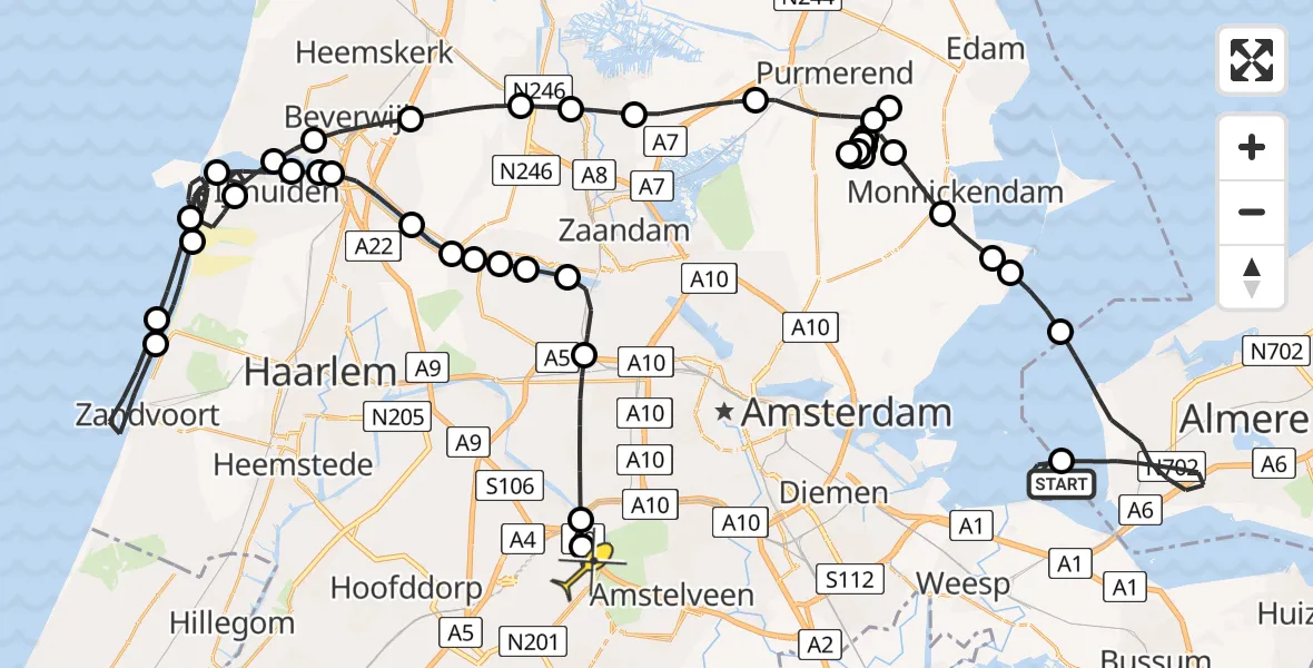 Routekaart van de vlucht: Politieheli naar Schiphol, Hooft