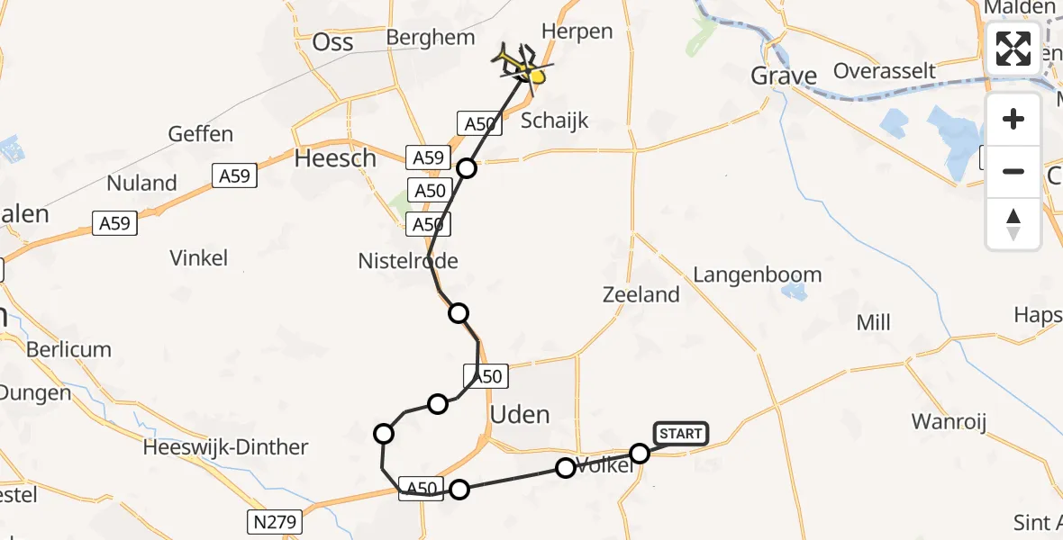 Routekaart van de vlucht: Lifeliner 3 naar Herpen, Rondweg Volkel