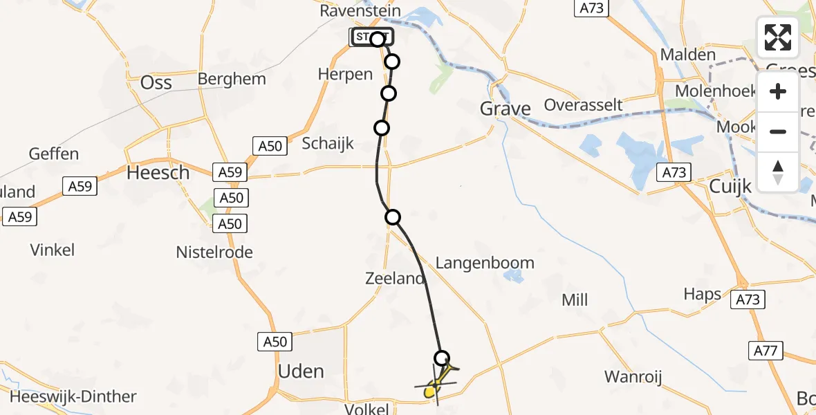 Routekaart van de vlucht: Lifeliner 3 naar Vliegbasis Volkel, Overlangelseweg