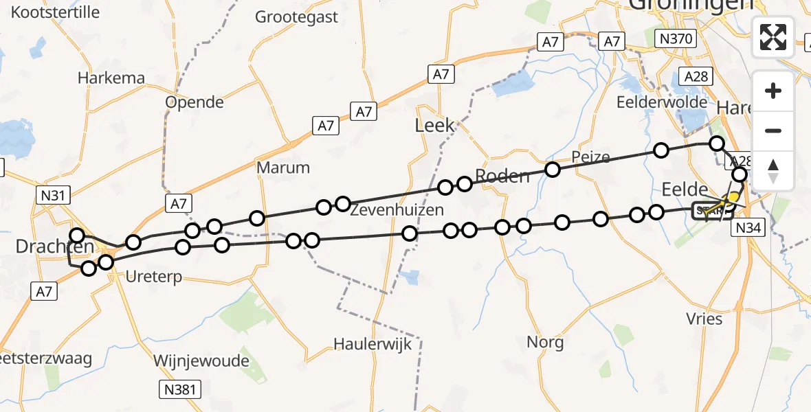 Routekaart van de vlucht: Lifeliner 4 naar Groningen Airport Eelde, Oosterloop