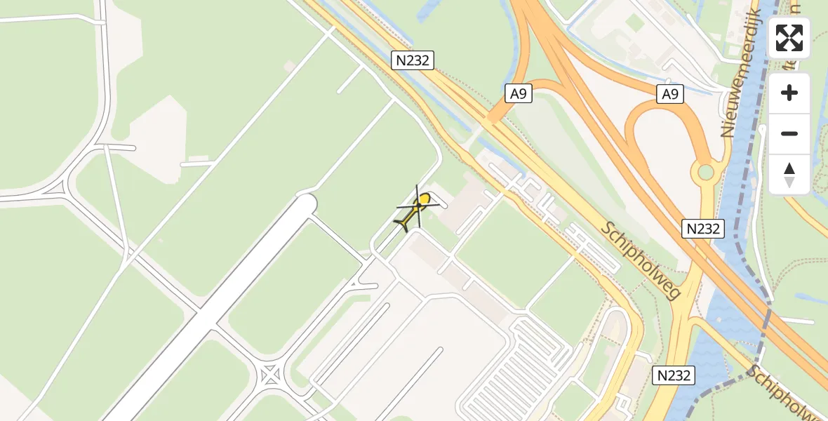 Routekaart van de vlucht: Politieheli naar Schiphol