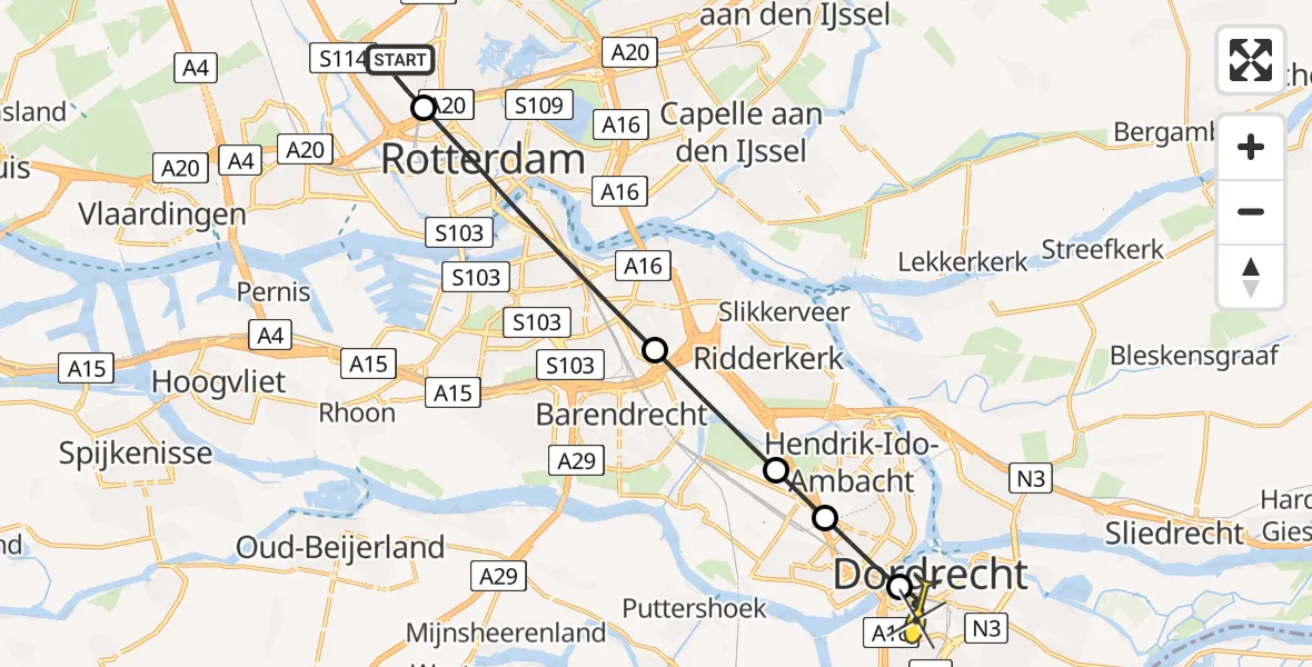 Routekaart van de vlucht: Lifeliner 2 naar Dordrecht, Terletweg