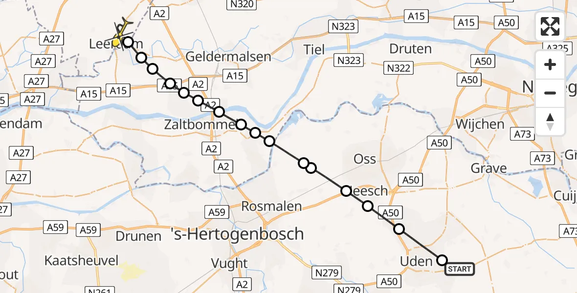 Routekaart van de vlucht: Lifeliner 3 naar Leerdam, Zeelandsedijk