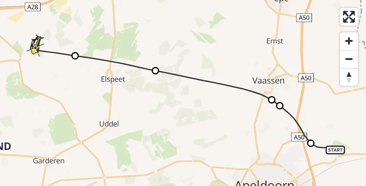 Routekaart van de vlucht: Politieheli naar Ermelo, Kraaienjagersweg