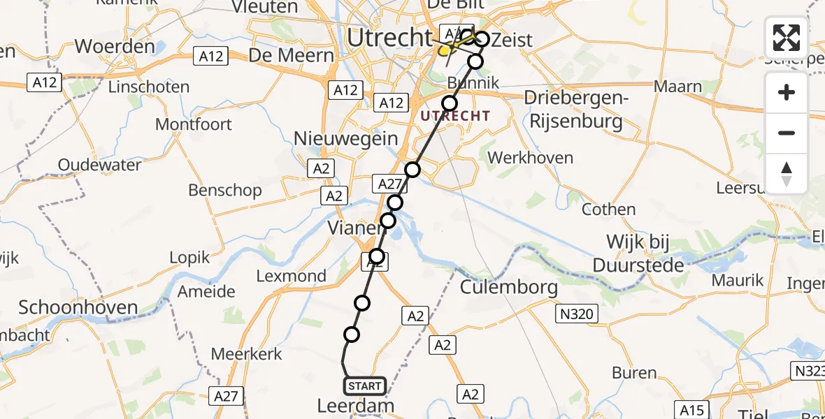 Routekaart van de vlucht: Lifeliner 3 naar Universitair Medisch Centrum Utrecht, Lichte Kade