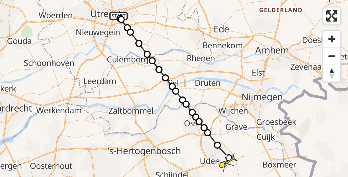 Routekaart van de vlucht: Lifeliner 3 naar Vliegbasis Volkel, Rijnsoever