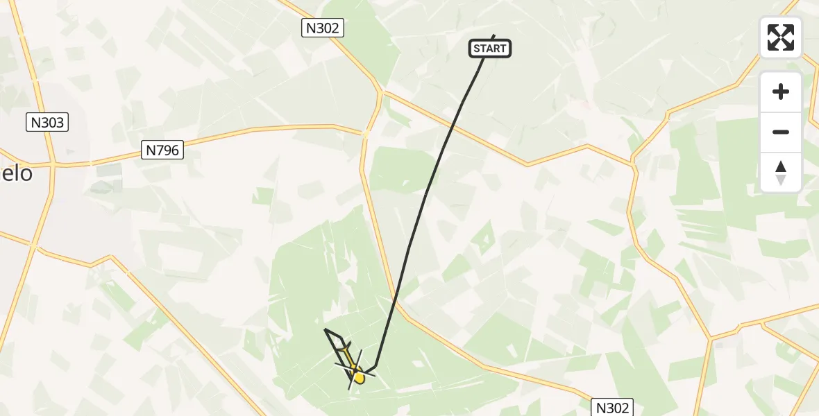 Routekaart van de vlucht: Politiehelikopter naar Ermelo, Jhr. Dr. C.J. Sandbergweg