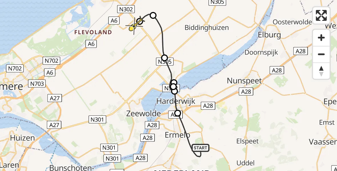 Routekaart van de vlucht: Politiehelikopter naar Lelystad Airport, Drieërweg