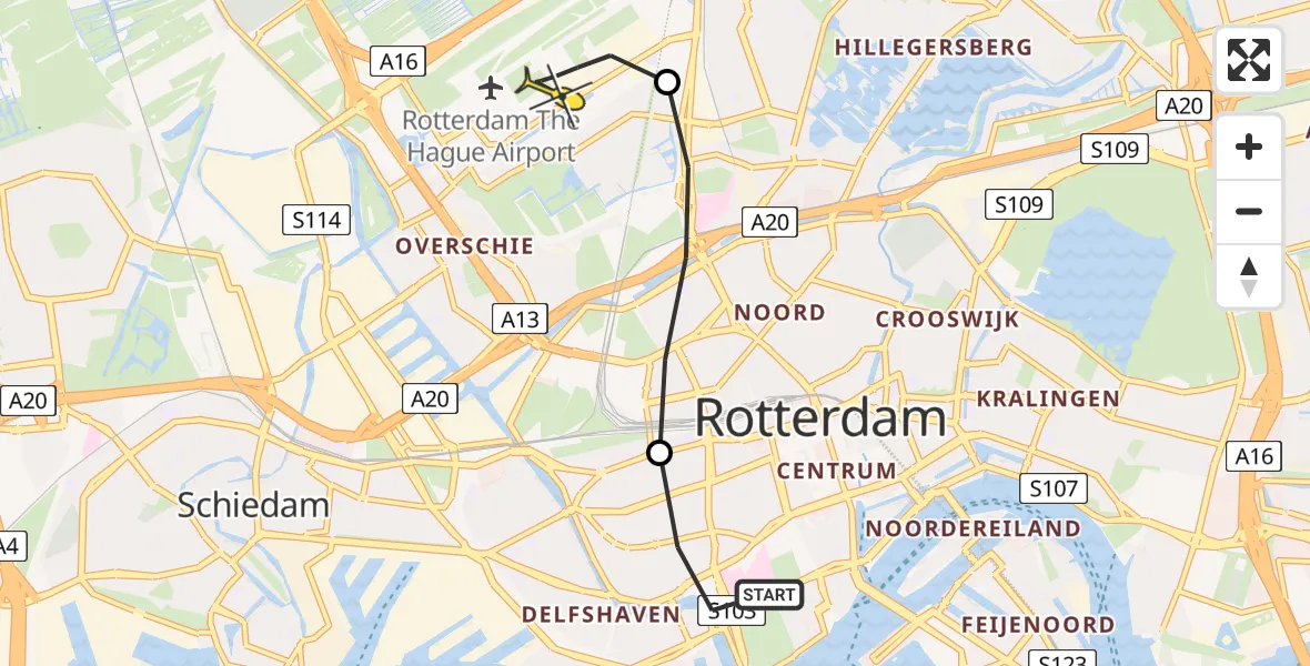 Routekaart van de vlucht: Lifeliner 2 naar Rotterdam The Hague Airport, Volmarijnstraat