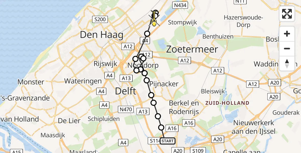 Routekaart van de vlucht: Lifeliner 2 naar Leidschendam, Veursestraatweg