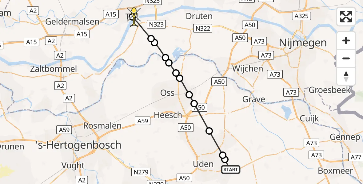 Routekaart van de vlucht: Lifeliner 3 naar Tiel, Zeelandsedijk