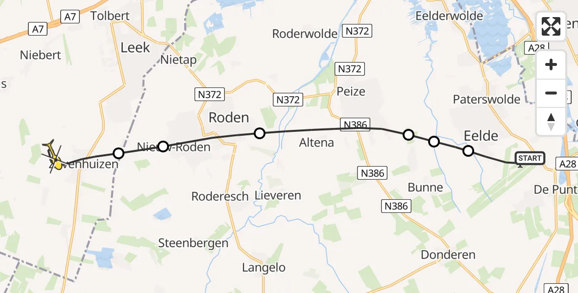 Routekaart van de vlucht: Lifeliner 4 naar Zevenhuizen, Hoofdweg