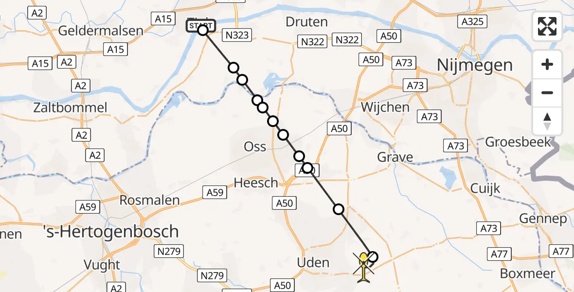 Routekaart van de vlucht: Lifeliner 3 naar Vliegbasis Volkel, Waalbandijk