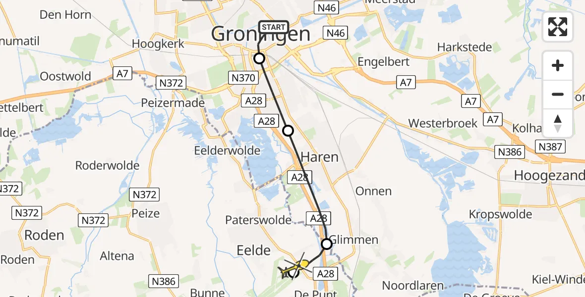 Routekaart van de vlucht: Lifeliner 4 naar Groningen Airport Eelde, Gedempte Zuiderdiep