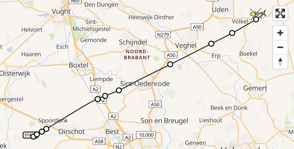 Routekaart van de vlucht: Lifeliner 3 naar Vliegbasis Volkel, Koningin Julianaweg