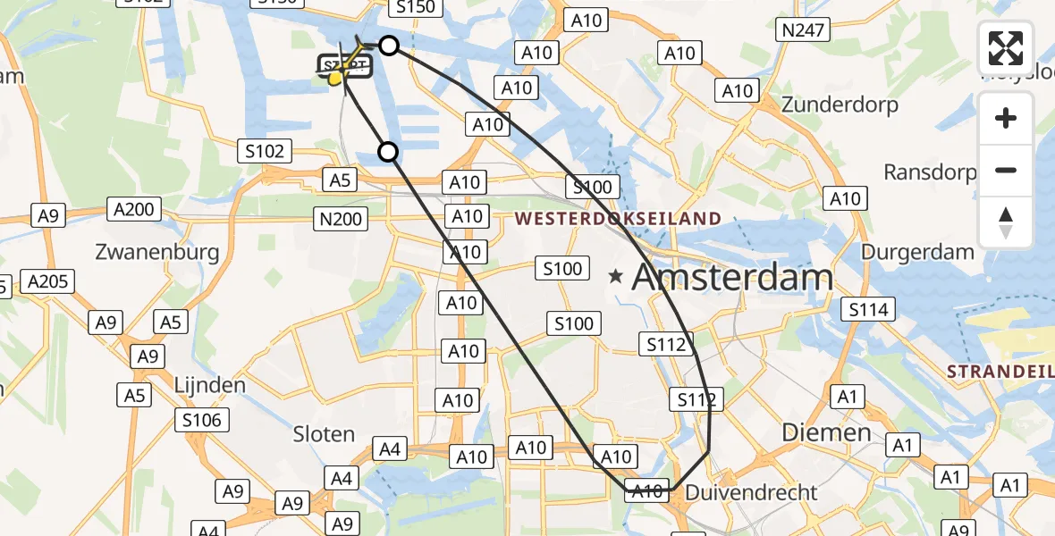 Routekaart van de vlucht: Lifeliner 1 naar Amsterdam Heliport, Maltaweg