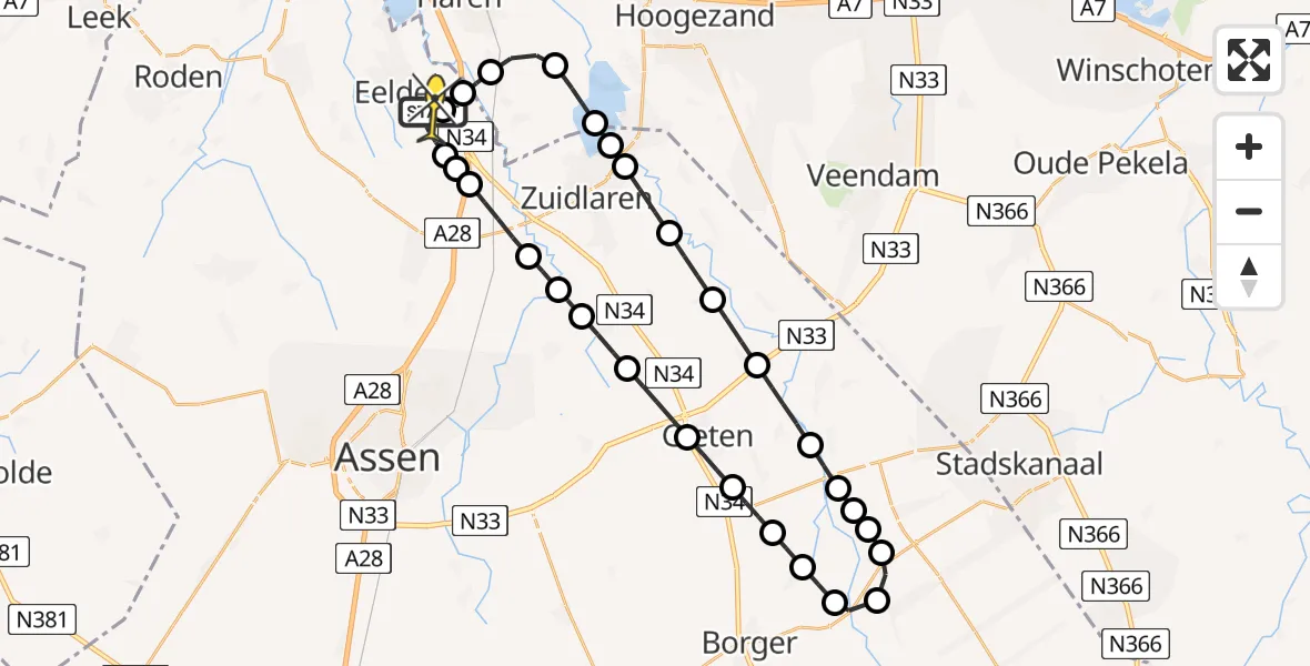 Routekaart van de vlucht: Lifeliner 4 naar Groningen Airport Eelde, Vissersweg