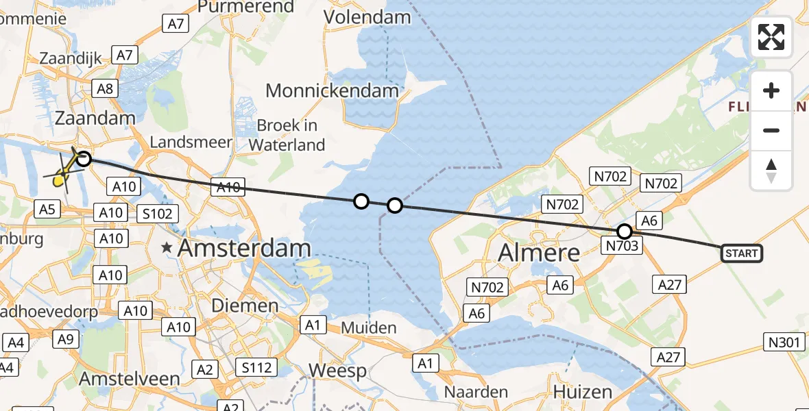 Routekaart van de vlucht: Lifeliner 1 naar Amsterdam Heliport, Windmolenpad ADW