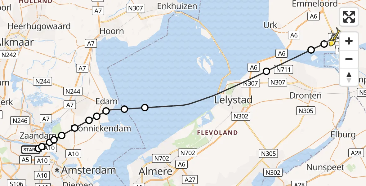 Routekaart van de vlucht: Lifeliner 1 naar Ens, Westhavenweg