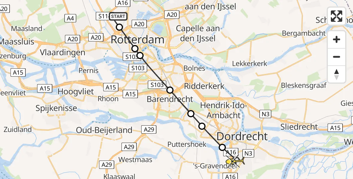 Routekaart van de vlucht: Lifeliner 2 naar Dordrecht, Deelenpad