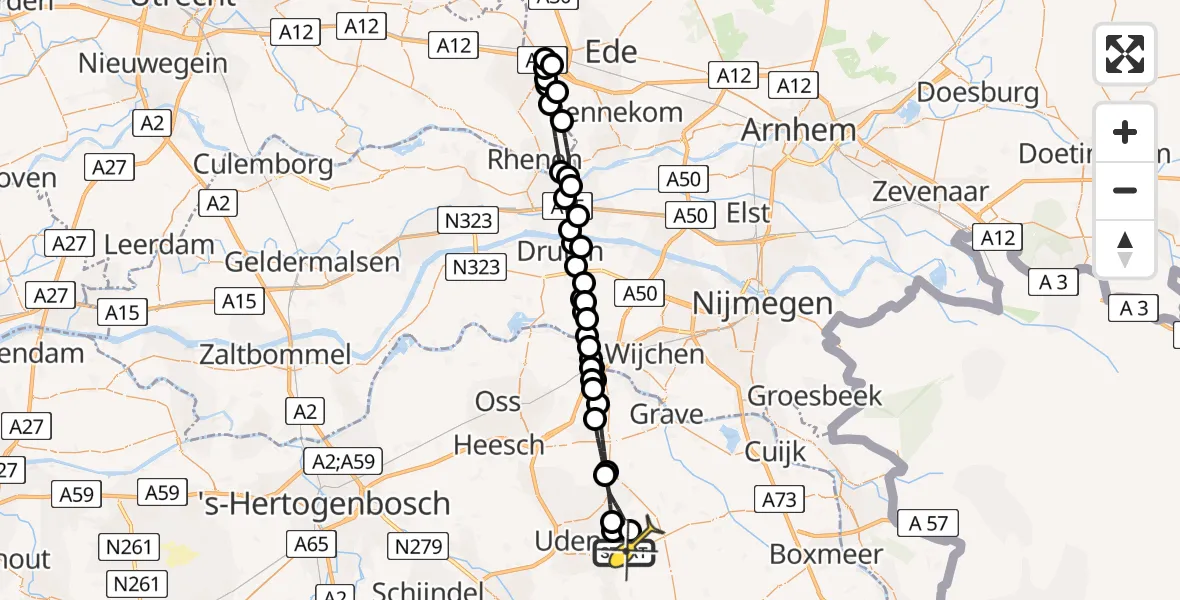Routekaart van de vlucht: Lifeliner 3 naar Vliegbasis Volkel, Zeelandsedijk