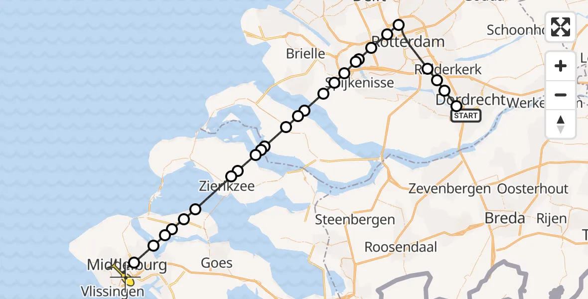 Routekaart van de vlucht: Lifeliner 2 naar Middelburg, Dordtse Kil I