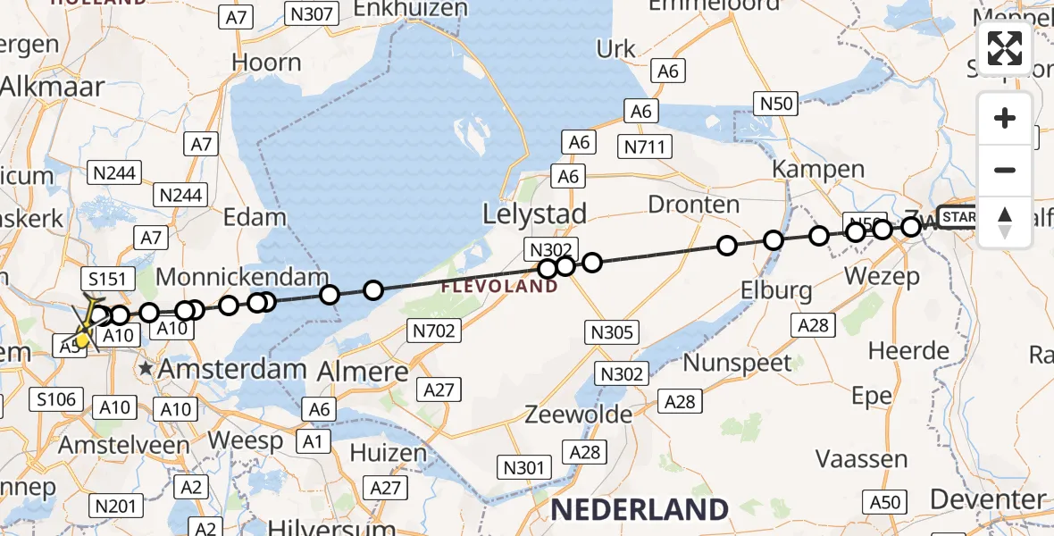 Routekaart van de vlucht: Lifeliner 1 naar Amsterdam Heliport, Ceintuurbaan