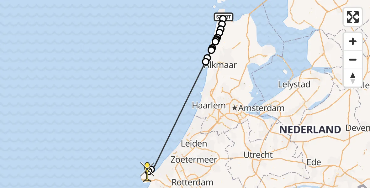 Routekaart van de vlucht: Kustwachthelikopter naar Maasvlakte, Mastenmakersweg