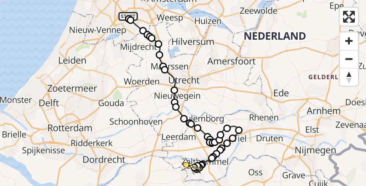 Routekaart van de vlucht: Politieheli naar Gameren, Halim P.K. straat