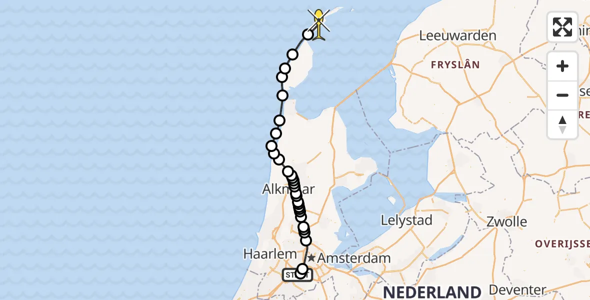Routekaart van de vlucht: Politieheli naar Vlieland, Thermiekstraat