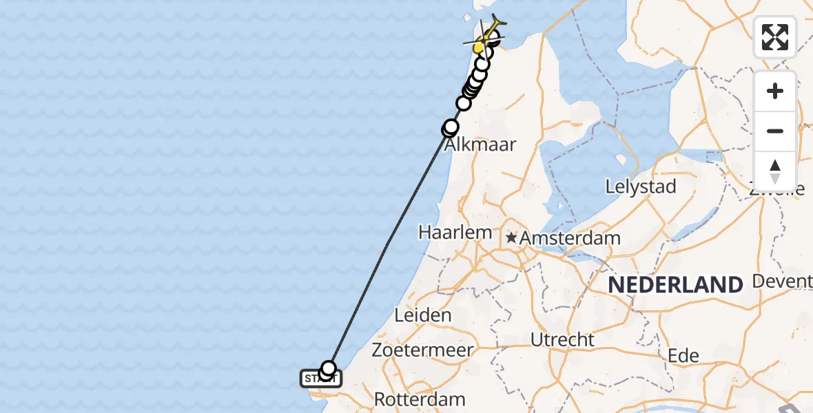 Routekaart van de vlucht: Kustwachthelikopter naar Vliegveld De Kooy, Prinses Máximaweg