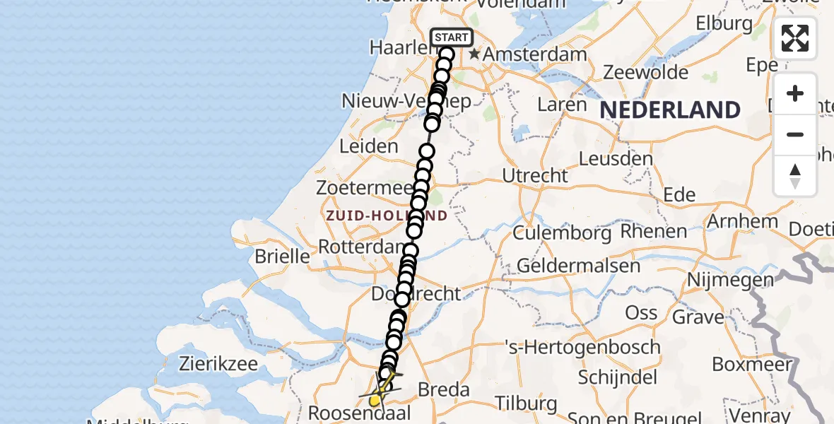 Routekaart van de vlucht: Lifeliner 1 naar Oudenbosch, Osdorperbinnenpolder Zuid
