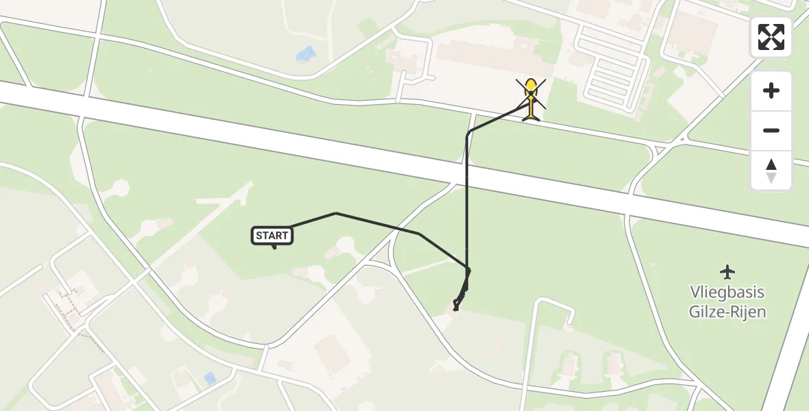 Routekaart van de vlucht: Politieheli naar Vliegbasis Gilze-Rijen, Rijksweg