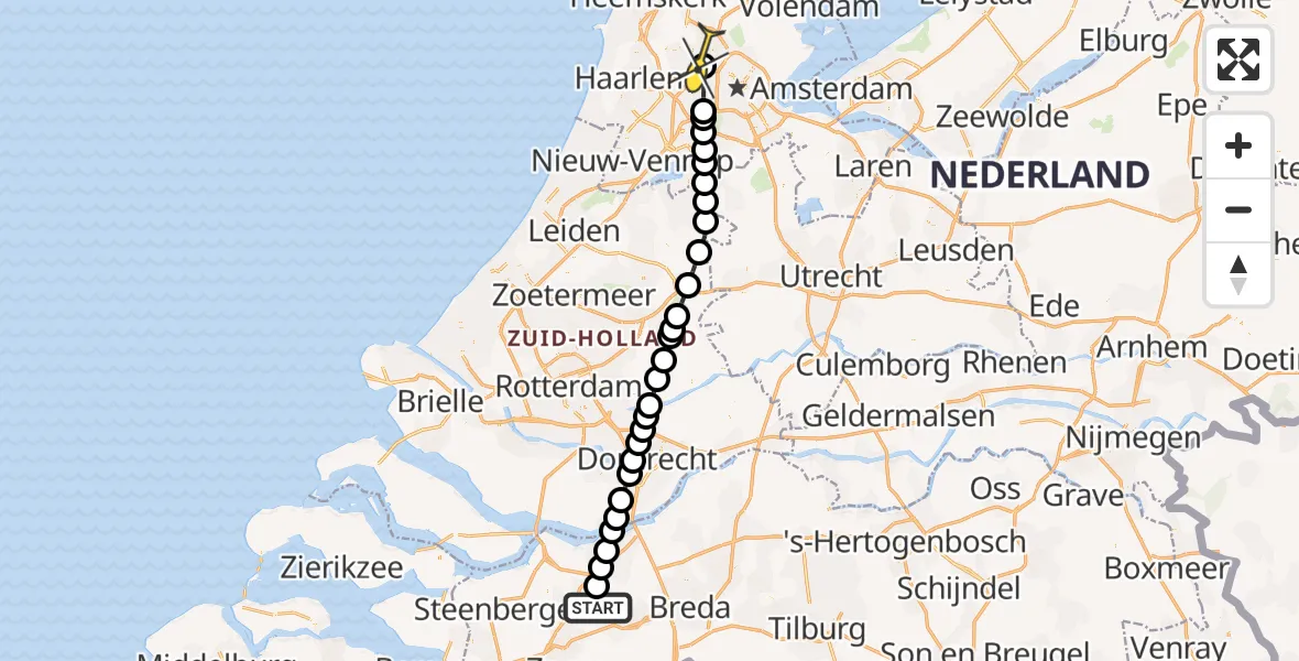 Routekaart van de vlucht: Lifeliner 1 naar Amsterdam Heliport, Oudlandweg