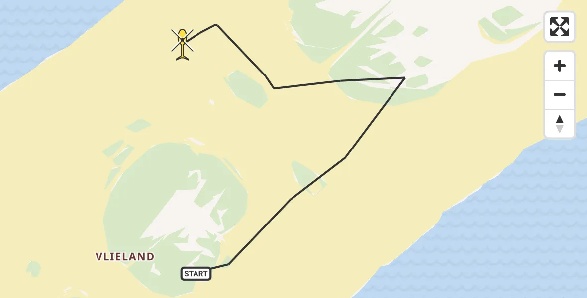 Routekaart van de vlucht: Politieheli naar Vlieland, Vliehors