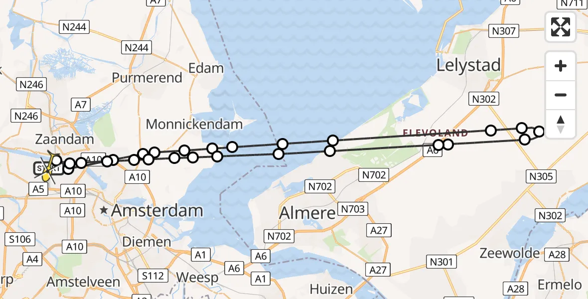 Routekaart van de vlucht: Lifeliner 1 naar Amsterdam Heliport, Kompasweg