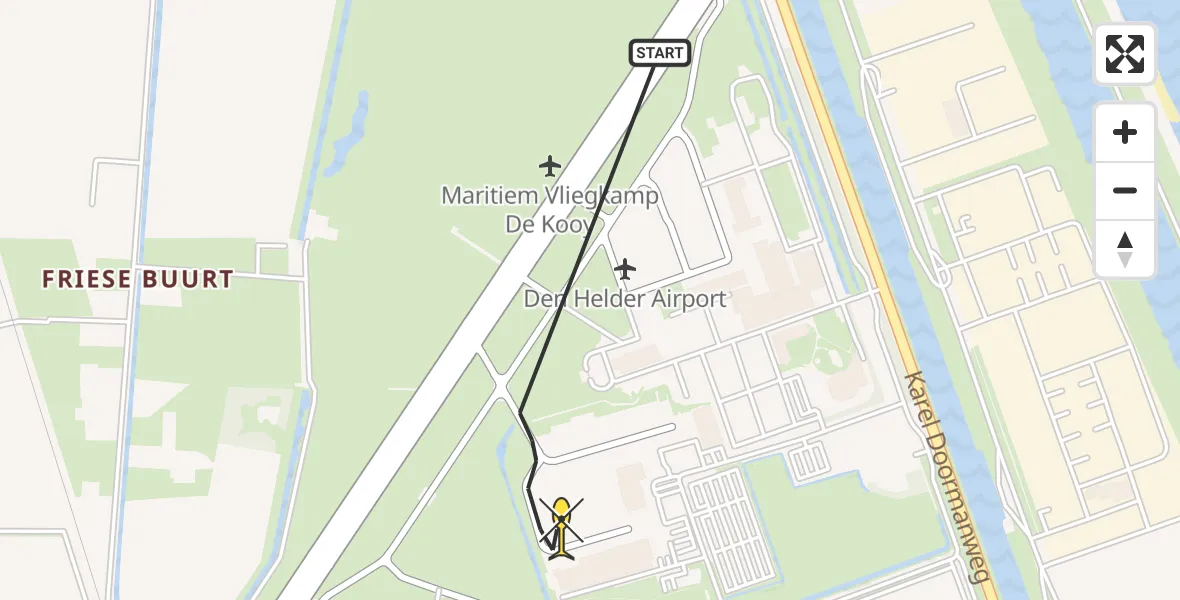 Routekaart van de vlucht: Kustwachthelikopter naar Vliegveld De Kooy, Luchthavenweg