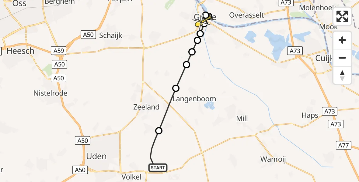 Routekaart van de vlucht: Lifeliner 3 naar Grave, Sint Elisabethstraat